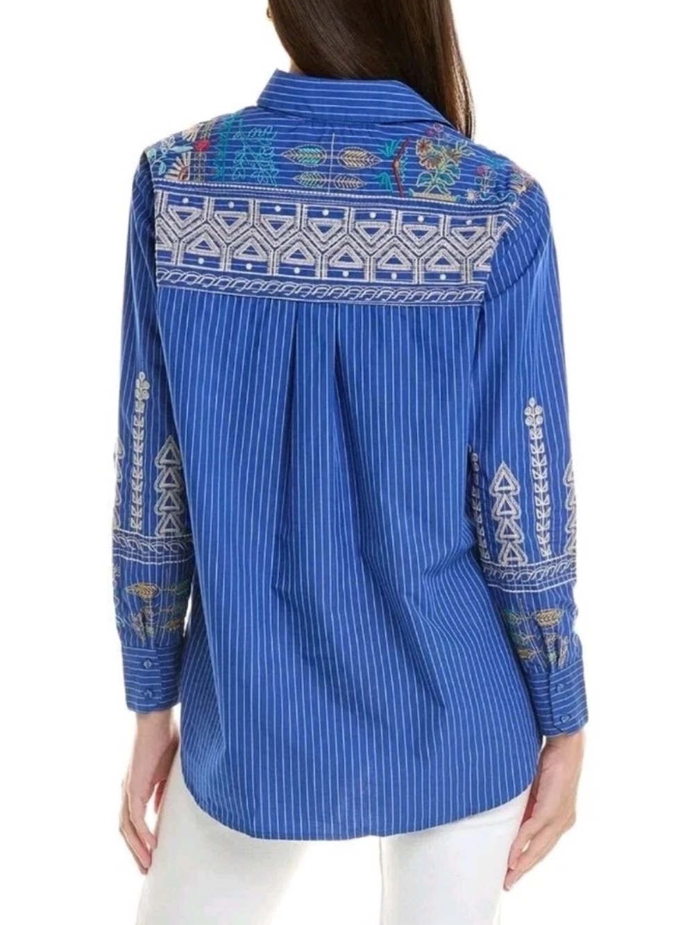 Johnny Was Womens XS Oversized Embroidered Button Up Shirt Boho Artisan MSRP$248 - Picture 2 of 12